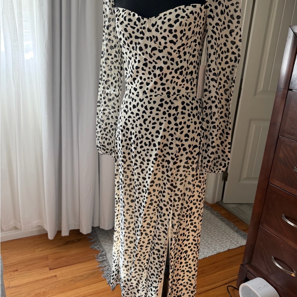 Reformation Black and White Spotted Midi Dress